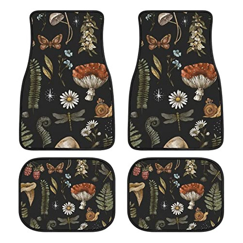 4 Pieces Car Floor Mats,daisy Butterfly Dragonfly Mushr...