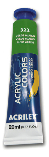 Tinta Acrílica Acrilex 20ml - Acrylic Colors - Tela E Outros Cor 322 - Verde Musgo