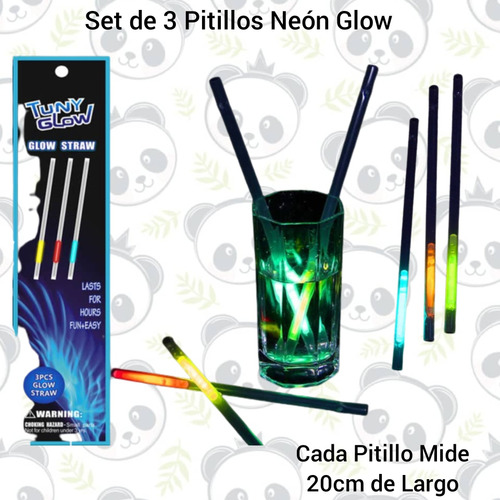 Set De 3 Pitillos Neón Glow Para Fiestas / Precio Por 2 Paq