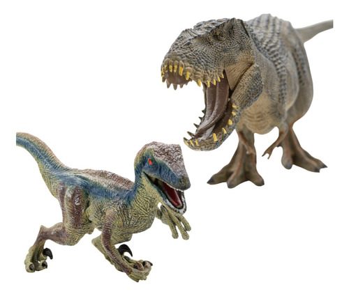 Kit De Dinosaurios Realistas T Rex Gris Y Velociraptor