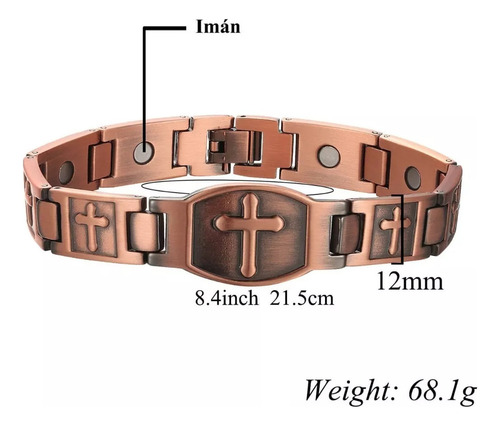 Pulseira Magnética Masculina De Cobre Com Cruz Cristã