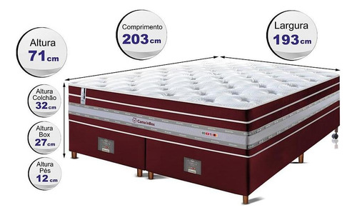 Conjunto Cama Box King de Molas Ensacadas Cama inBox Select Euro Soft 193x203x71 Vermelho