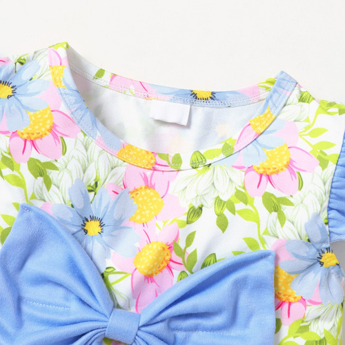 Conjunto Verano Niña Con Moño Y Estampado Floral Multicolor Azul 18-24 M