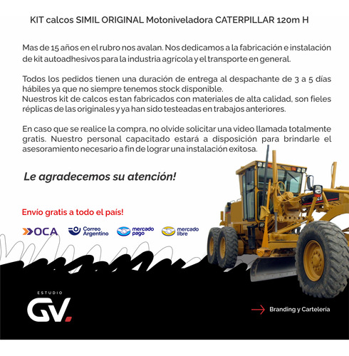 Kit Calcos Simil Original Motoniveladora Caterpillar 120 H