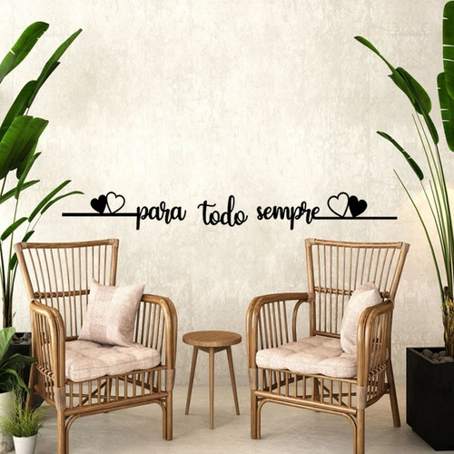 Pared decorativa con frases para todos, siempre con dos corazones, color MDF, marco negro, color negro