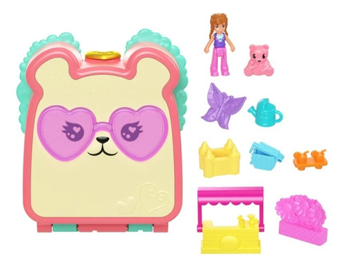 Polly Pocket Cutie Bear Picnic Micro Set Con Mascota Color Marrón Claro