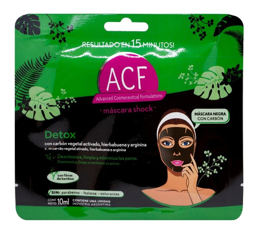 Acf Mascara Facial Detox Carbon Activado Limpia Hidrata Tipo de piel Todo tipo de piel
