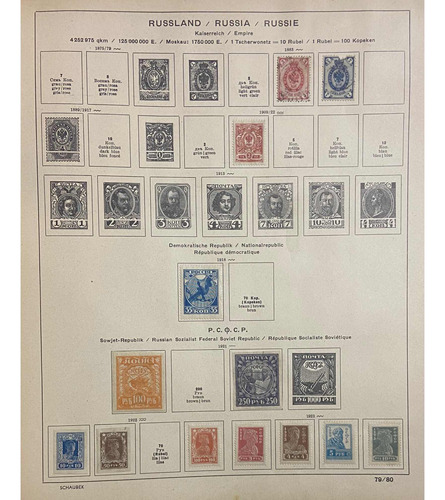 Sellos Estampillas Postales. Rusia 1875-1933.schaubek.
