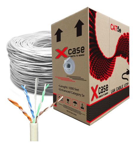 Cable Utp 150mts Xcase Cat 5e De 8 Hilos Para Interior Bco.