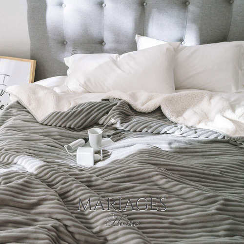 Frazada Flannel Corderito Al Tono Línea Pontevedra King Gris