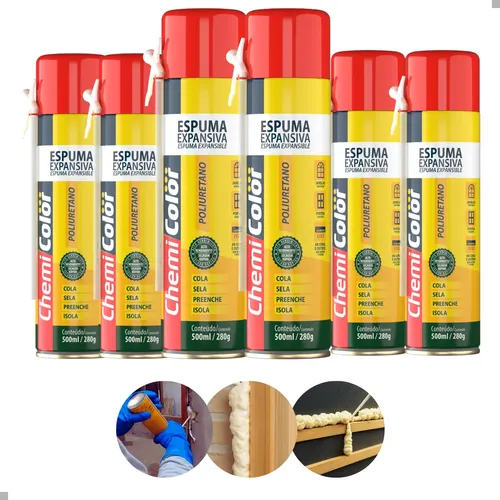 Foto real de Kit 6 Espuma Expansiva PU Multiuso Vedacao Selante Isolante