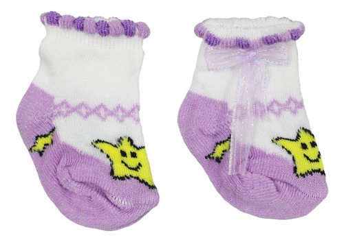 Waa Calceta Tin Para Bebes Estampados Con Moño Colores 12pzs