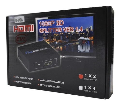 Splitter Hdmi 1x2 Vias 1080 3d Hd 1 Entrada 2 Salidas