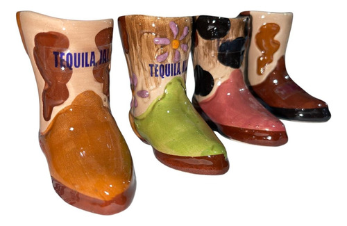 4 Vaso Tequilero Bota De Vidrio 60ml De Colores Agua
