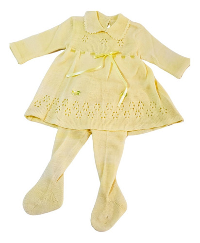 Vestido Y Mallon Tejidos Para Niña De 3 - 6 Meses Amarillo