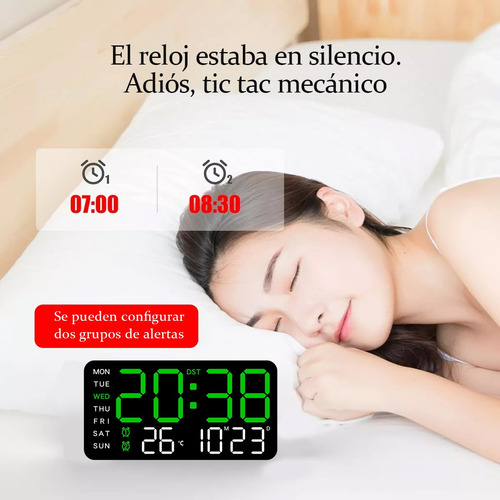 Reloj Digital De Pared Con Calendario Termómetro Y Alarmas