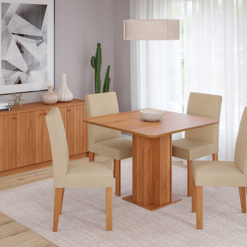 Sala De Jantar Sophia 95x95cm Sem Vidro Com 04 Cadeiras Maia