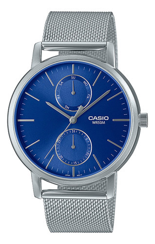 Reloj Casio Mtp-b310m-2a Sumergible Unixes Metal Calendario Color de la malla Plateado Color del bisel Plateado Color del fondo Azul