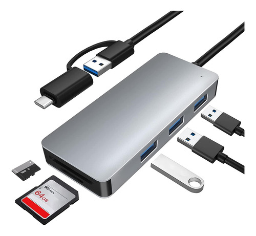 Conmutador Usb 3 Puertos Usb + Lector Sd/tf + Adaptador Usb