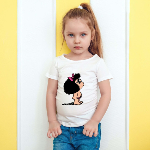 Imagen 4 de 5 de Remera Blanca Mafalda Playa Hombre Mujer Niños Modal Premum