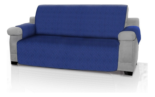 Forro Protector De Sofá Y Muebles Reversible Azul 3 Puestos Color Azul Y Gris Liso