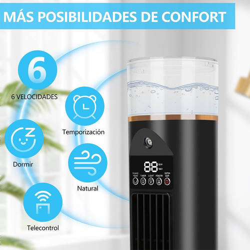 Ventilador Torre 35cm - Silencioso + Humidificador 6h Timer