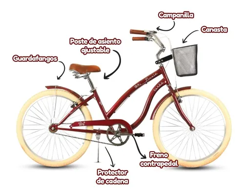 Bicicleta Mujer Urbana Rodada 24 Zinnia Retro con Canastilla Roja Turbo