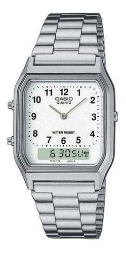 Reloj Casio Modelo Aq 230 Plateado Caratula Blanca Con Númer