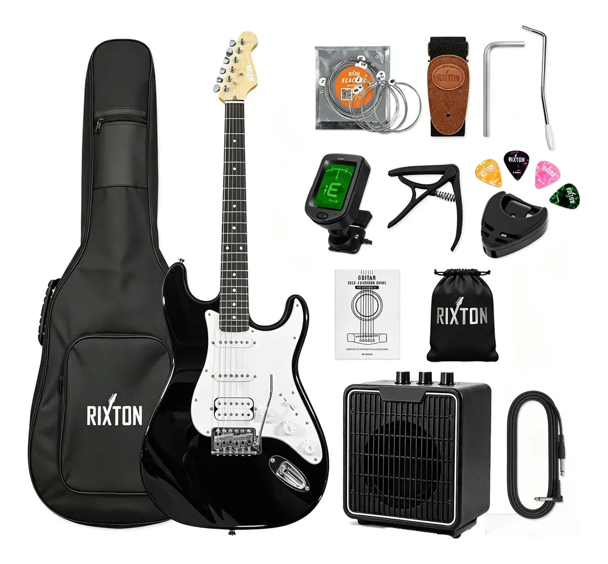 Guitarra Eléctrica RIXTON HSS 6 Cuerdas con Amplificador Kit Completo 17 Accesorios Funda Cable Afinador