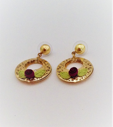 Aretes Dorados Con Flores Artesanales