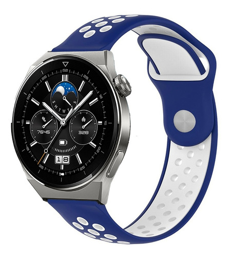 Correa Deportiva Transpirable Para Huawei Watch Gt3 Pro 46mm Azul/blanco 2.2 Cm