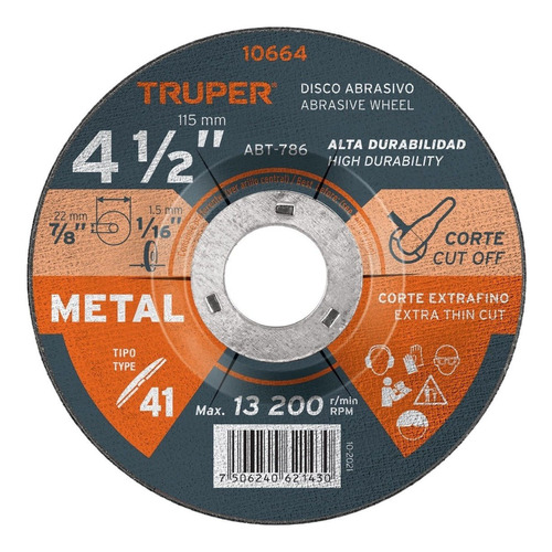 Disco De Corte De Metal 2mm X 4-1/2pg Truper - Abt-786