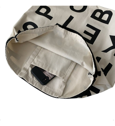 Bolso Tote Bag De Mano Cartera De Lona Tendencia Shopper Color Azul Oscuro Diseño De La Tela Estampado Con Asa Corta