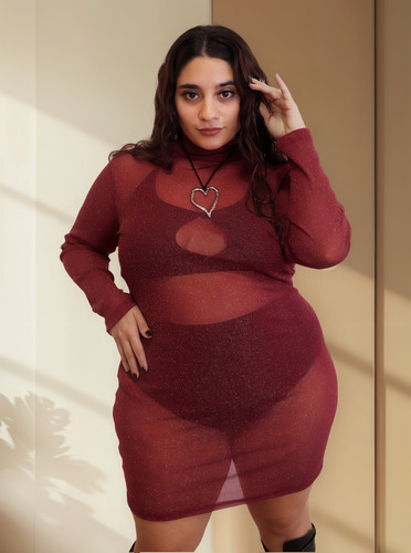Vestido Corto Ananá Plus Size Mujer Tul Lurex Brillo