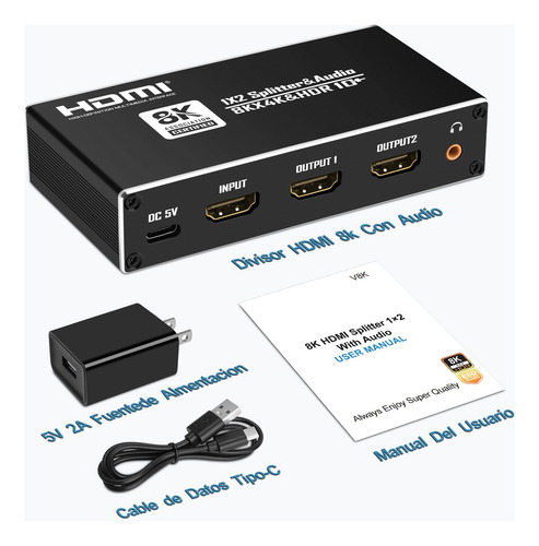 1x2 Splitter Hdmi Divisor Hdmi 8k Extractor De Audio Hdcp2.3