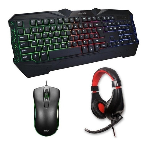 Kit Teclado Mouse Auricular Retroiluminado Gamer Noga Combo