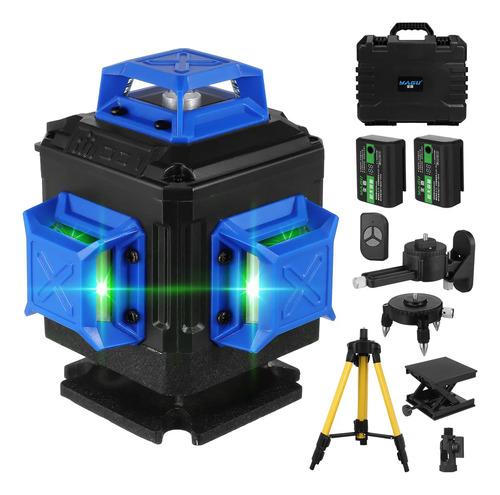 Nivel Láser Autonivelante, 16 Líneas Nivelador Laser De 4D Horizontales Verticales Cruzada 360° con 2 Baterías Y Control Remoto,Base de Elevación y Bolsa Portátil
