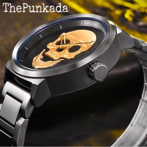 Relógio Pagani Design Skull 3d Gold Unissex Original