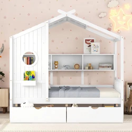 Merax Sofá Cama De Madera Con Cajones Y Estantes