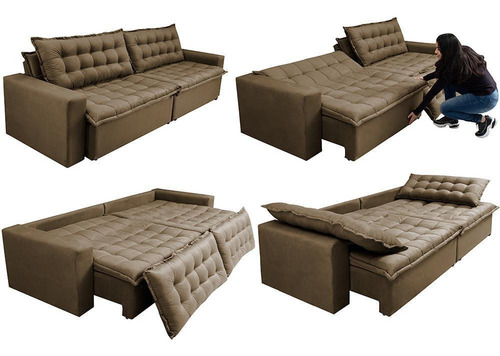 Sofá Retrátil Reclinável E Cama 2,35m Cama Inbox Flex. Suede Cor Castor Desenho Do Tecido Liso