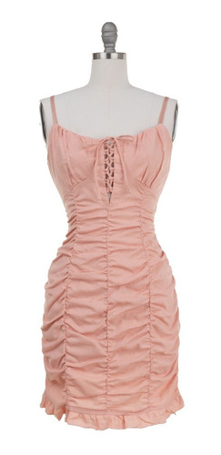 Imagen 1 de 6 de Vestido Corto Tirante Escote Corset Drapeado Fresco Rosa.