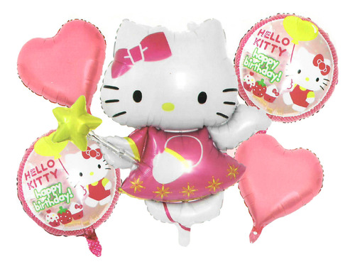 5 Globos Metalicos Hello Kitty Decoracion Cumpleaños Fiesta