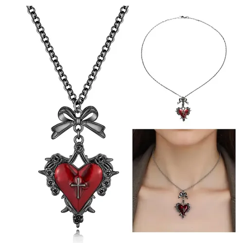 Collar Dije Corazón con Colgante Lazo Romántico