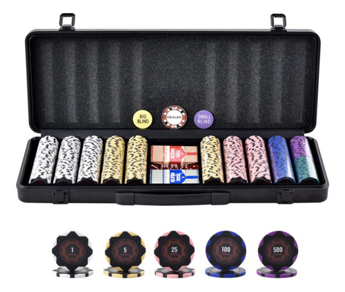 Set Kit Fichas De Poker 500 Piezas Casino Blackjack Azar