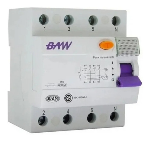 Disyuntor Interruptor Diferencial Baw 4x25a 30ma Id425/030