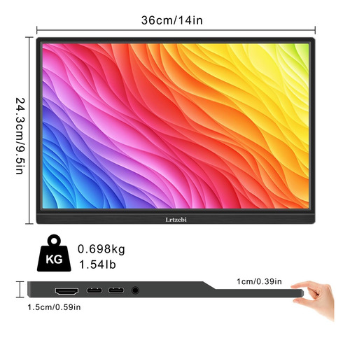 Monitor Portátil Lrtzcbi De 16 Pulgadas, Hdr 1920x1200p Ips