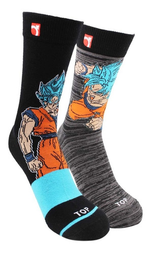 Imagen 1 de 3 de Calcetines Algodón Pack 2 Dragon Ball Super - Goku C1 Top