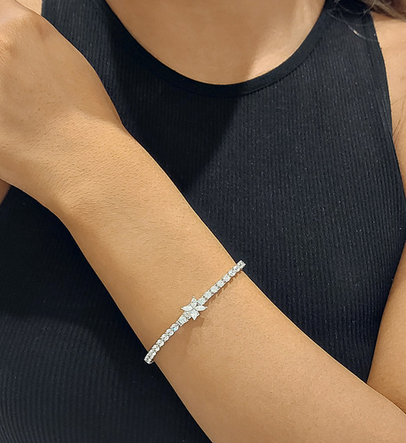 Pulseira Riviera De Prata Com Banho De Ródio E Zircônias
