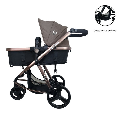 Carrinho de bebê 3 rodas Color Baby Evolution travel system bronze com chassi de cor marrom