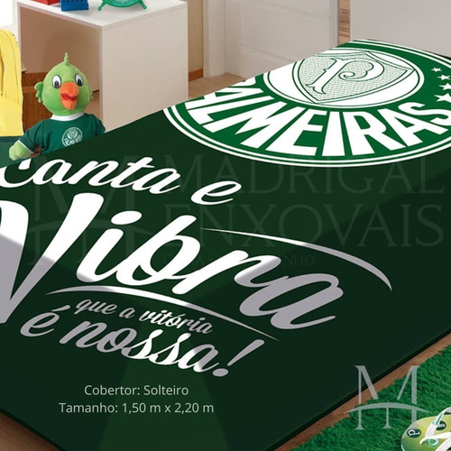 Cobertor Jolitex Solteiro Palmeiras Time Raschel Toque Macio